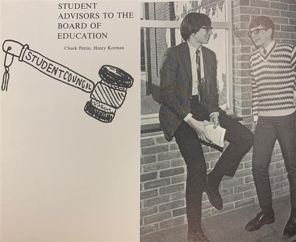 The first student advisors, Chuck Petrin and Henry Korman, are pictured in the 1970 yearbook